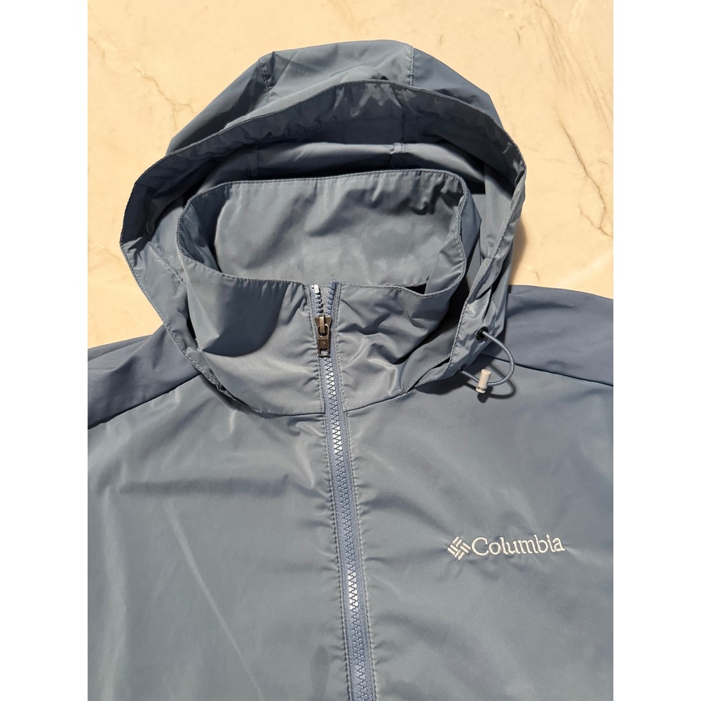 Columbia Mens Hooded Windbreaker Jacket Slate Blue Full Zip Lightweight M - Picture 4 of 12